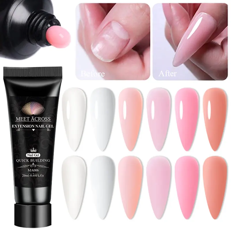 MEET ACROSS 20ml Extension Nail Gel Polish Glitter Vernis Semis Permanent UV Gel For Manicure Nail Art Prolong Construction Gel 2