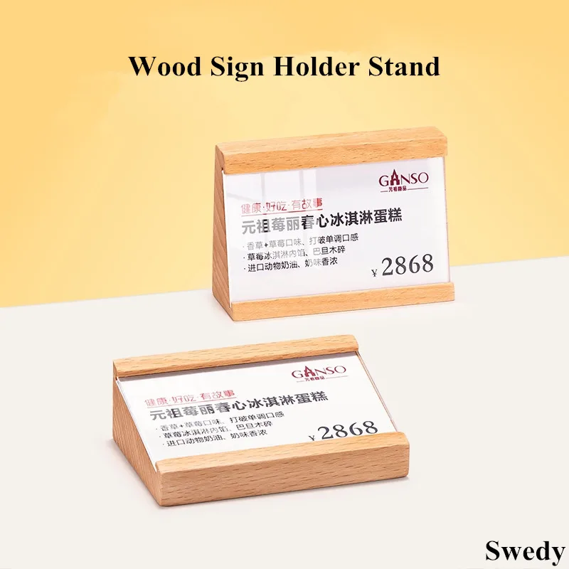 90x54mm Wooden Acrylic Sign Holder Display Stand Desktop Table Price Label Card Tag Holder Photo Picture Poster Frame 120x80mm magnetic wooden base acrylic sign holder block photo picture frame menu sign price tag label holder display stand