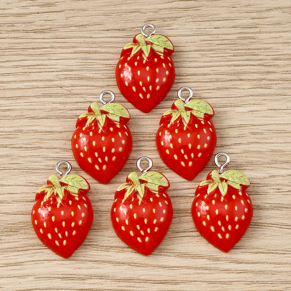 Tusember 10 Stück niedliche Frucht-Cartoon-Erdbeer-Charms für handgefertigte Ohrringe, Armbänder, Halsketten, Schmuckherstellung, Zubehör