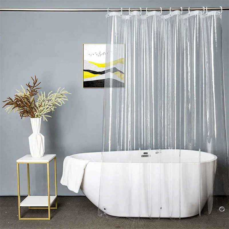 Clear Shower Curtain Waterproof White Plastic Bath Curtains Liner Transparent Bathroom Mildew PEVA Home Luxury with Hooks