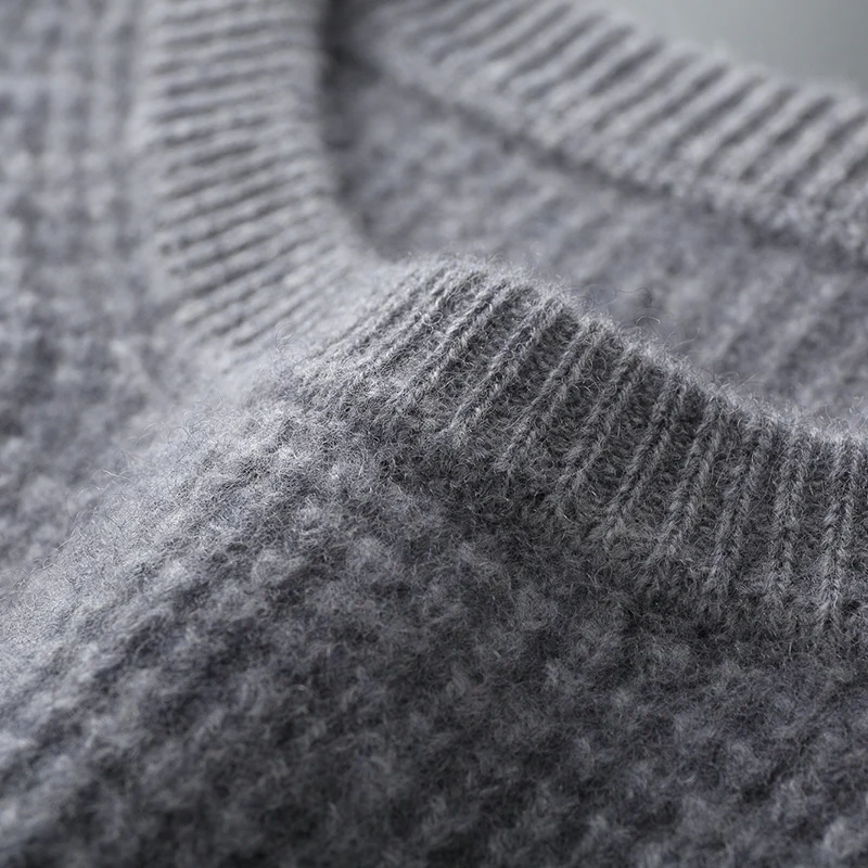100% Merino wool autumn/winter new men's O-neck thick jacquard cashmere sweater casual loose long sleeved pullover knitted top 3