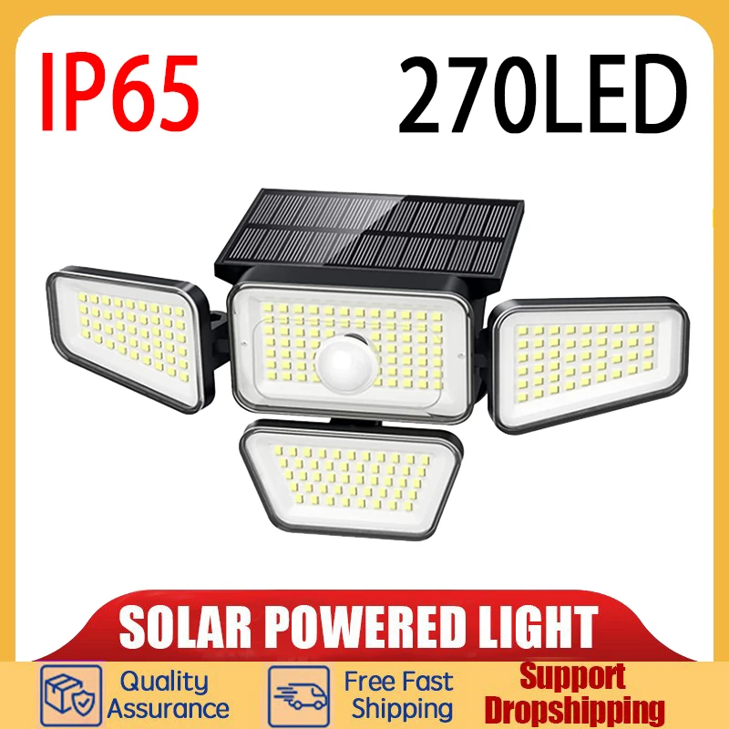 Super Bright Solar Lights 270LED IP65 Waterproof Outdoor Solar Lamp Motion Sensor With Adjustable Head Wide Lighting Angle solar deck post lights