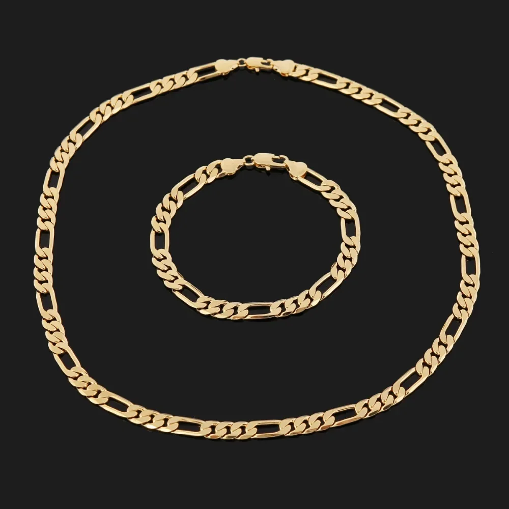 

925 Sterling Silver 18K Gold 8MM Geometry Chain Bracelets Neckalce for Women Men Fashion Wedding Accessories Jewelry Sets