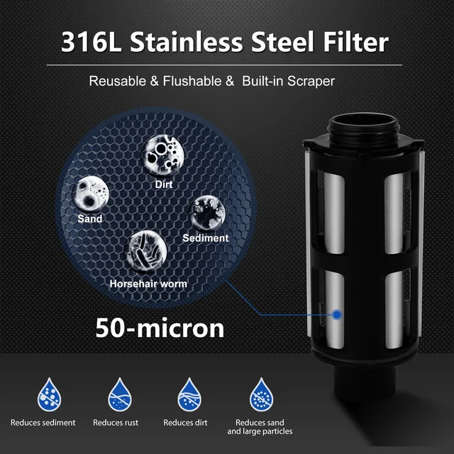 IEXPUROS Pre Filter Whole House Spin Down Sediment Water Filter Central Prefilter Purifier System Backwash Stainless Steel Mesh 3