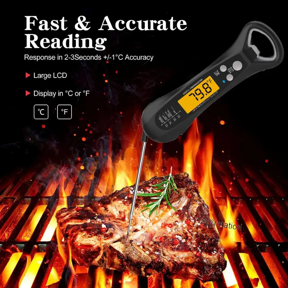 

Fast Response Food Thermometer Waterproof Digital Meat Thermometer for Kitchen Bbq Grill Instant Read Foldable Probe for Turkey