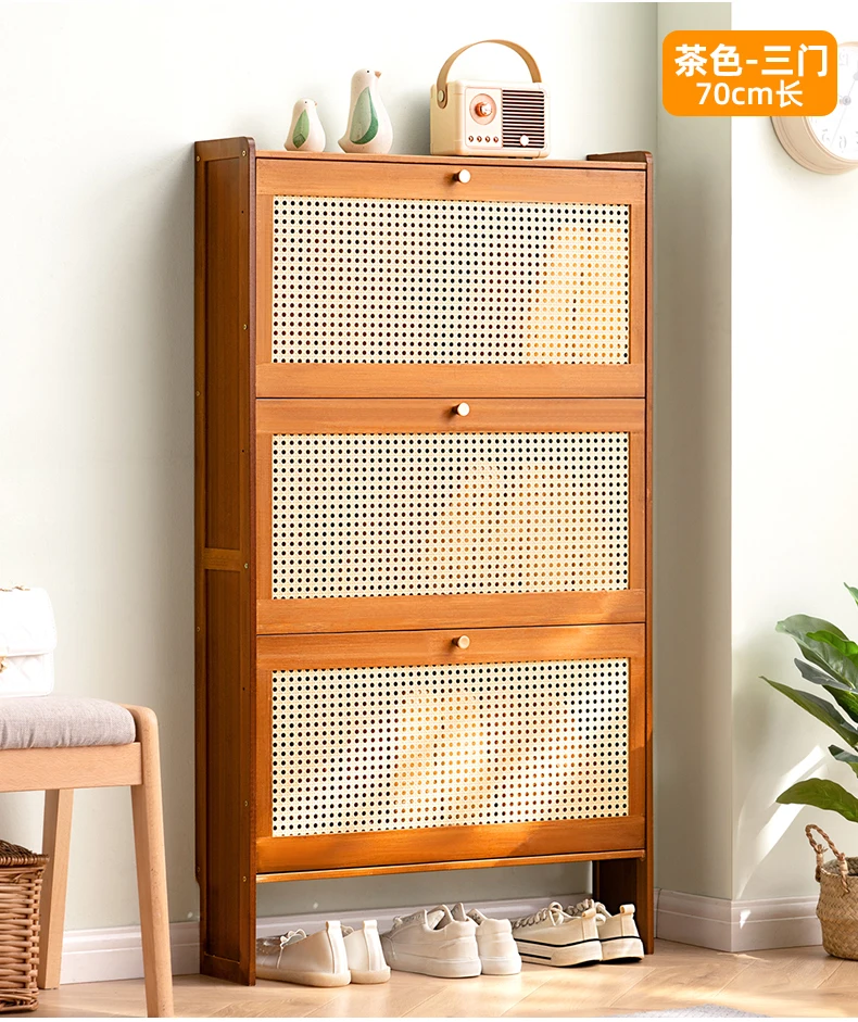 17cm Ultra-Thin Shoe Cabinet for Entryway Space-Saving Flip-Up Shoe Rack Large Capacity Storage Rack Hallway Bamboo Organizer