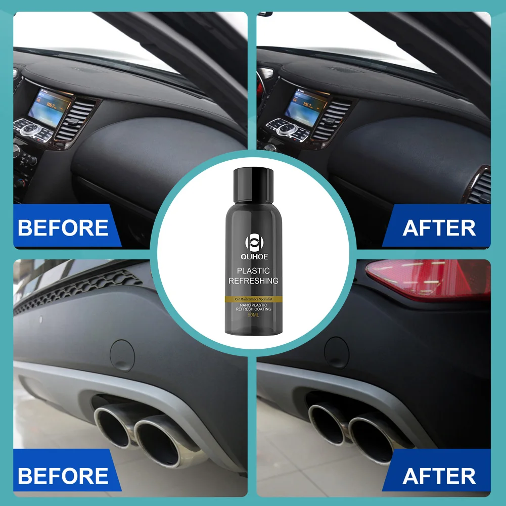 30ml/50ml Car Plastic Restorer Waterproof Plastic Refurbisher Rainproof Plastic Refreshing Coating Automotive Interior Cleaning 5