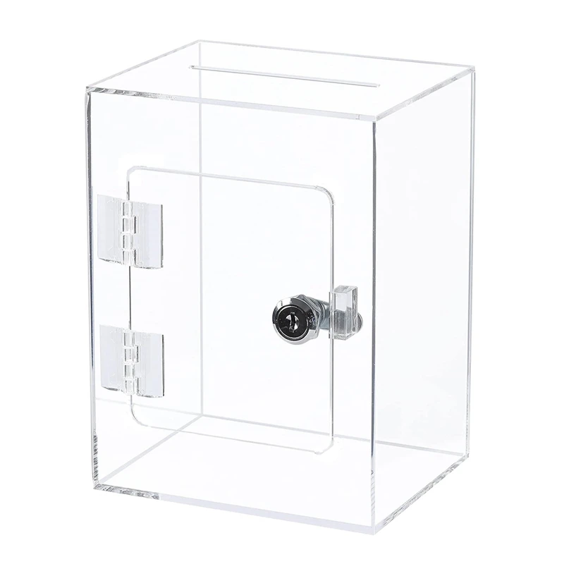 

Acrylic Donation Ballot Box- Tip Jar For Money With Lock Key Suggestion Box Vote Box