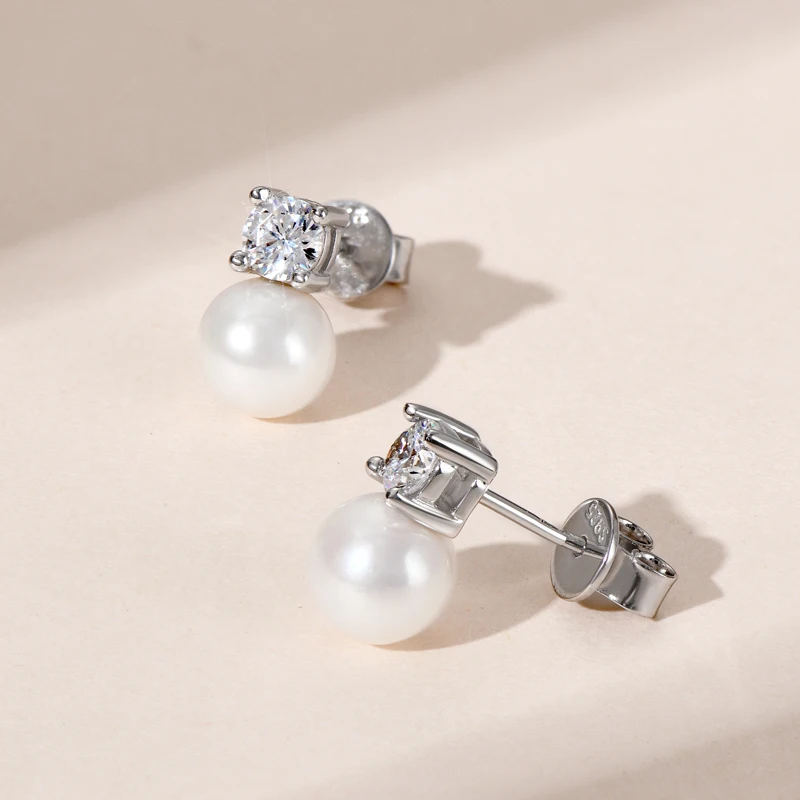 AINUOSHI 925 Sterling Silver Ladies Ear Stud 8-9mm White Shell Beads & 3.5mm Zircon Earrings for Women Fashion Jewelry Gift 3