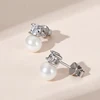 AINUOSHI 925 Sterling Silver Ladies Ear Stud 8-9mm White Shell Beads & 3.5mm Zircon Earrings for Women Fashion Jewelry Gift 3