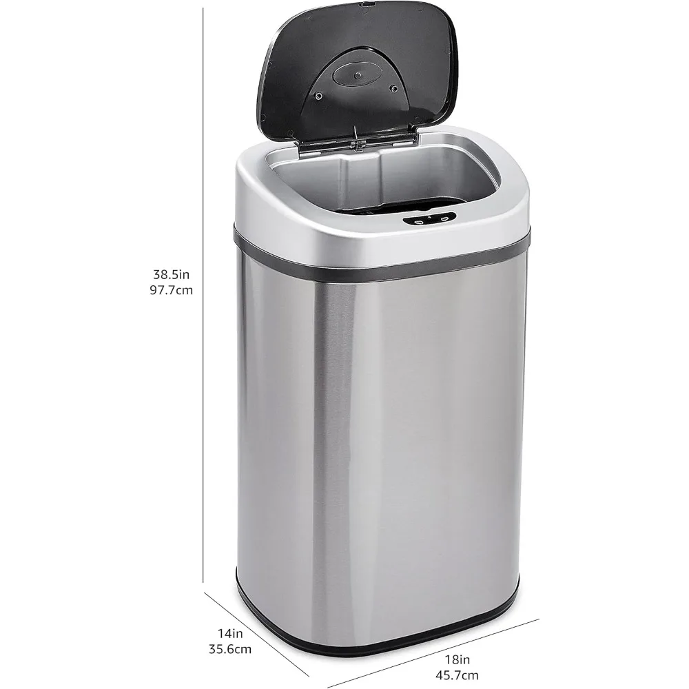 Automatic Trash Can with Lid, Hands-Free, Stainless Steel, D-Shaped 80 l, 2 Bins