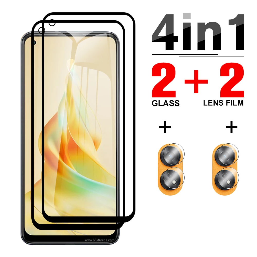 

4 в 1, защитная пленка для экрана с черными краями для Oppo Reno8 T, закаленное стекло с защитой от царапин, пленка для объектива камеры Reno7 Z, защитное стекло Reno 8