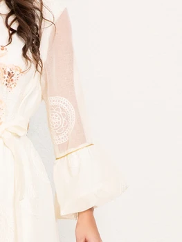 Elegant High Neck Arab Thobe Dress with Polka Dot Jacquard Embroidery & Lantern Sleeves, Modern Traditional Design 6