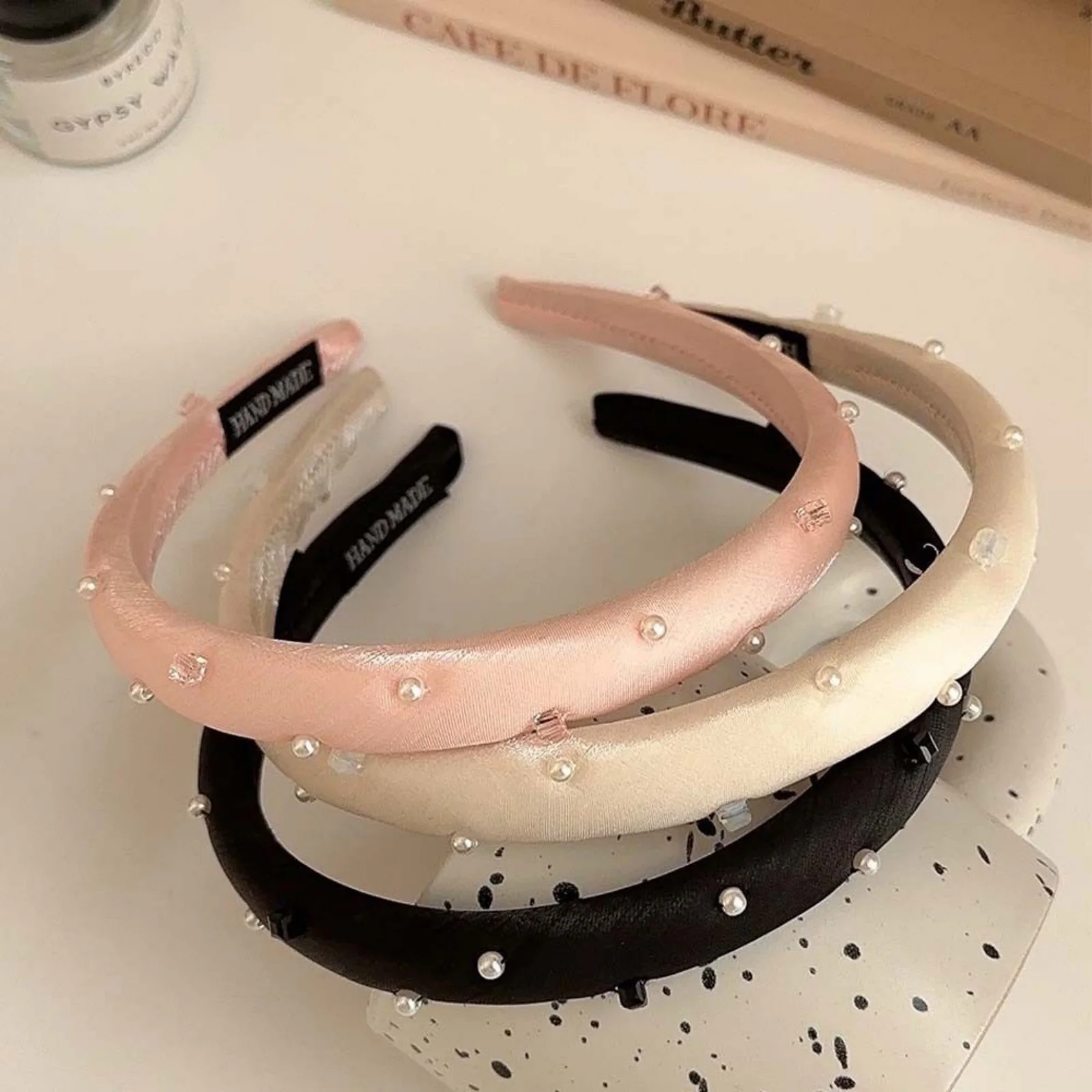 1PC Pearl Decor Headband,Black Pink White Hair Accessories, Stylish Padded Hair Bands, Elegant Daily Hair Decor