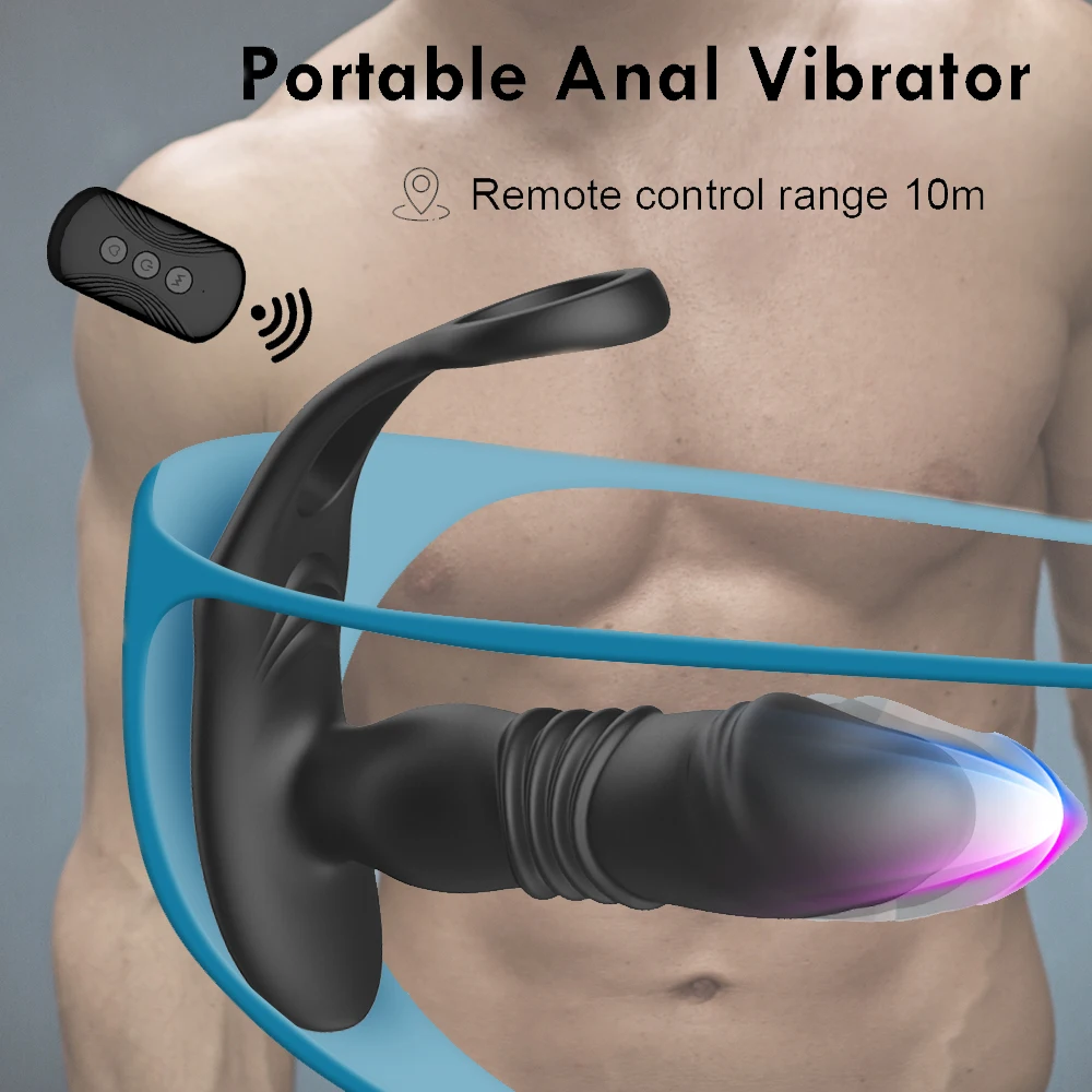 Silicone Anal Vibrator Thrusting Prostate Stimulator Massager Delay Ejaculation Lock Ring Anal Butt Plug Sex Toys Dildos for Men anal plug vibrator anal plug anal sex toys