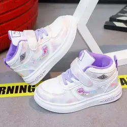 Girls' White Board Shoes New Spring and Autumn Children's Leather Casual Shoes Girls' Fashion Versatile High Top Sports Shoes