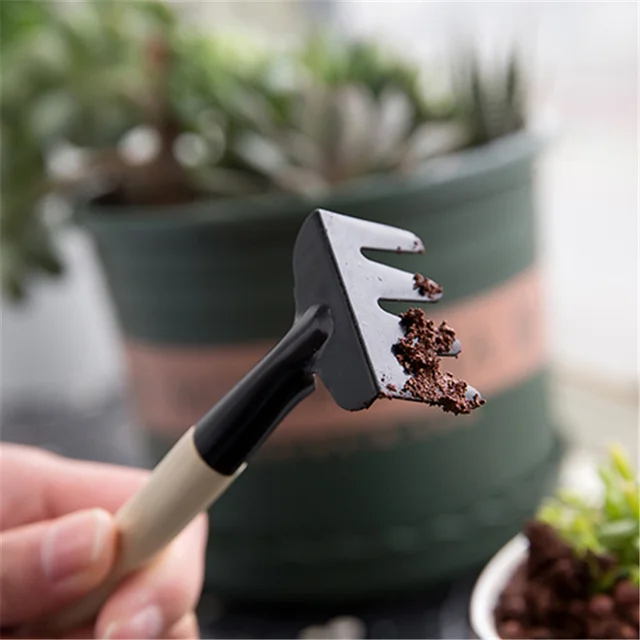 Szilárd Fa Színű Kertészkedés Spatula Háromrészes Zamatos Kerti Virág Szerszám Mini Cserepes Szett Kültéri Kézi Növényi - Image 5