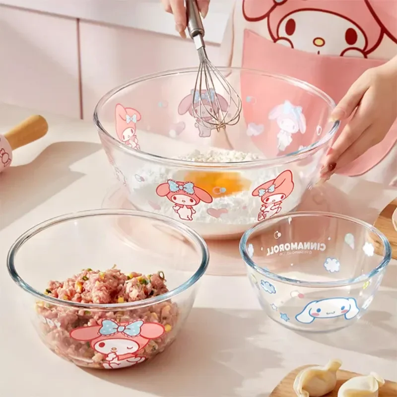 

Мультяшная Милая Sanrio Melody Cinnamoroll стеклянная чаша для дома кухни углубление выпечки термостойкая стеклянная большая чаша