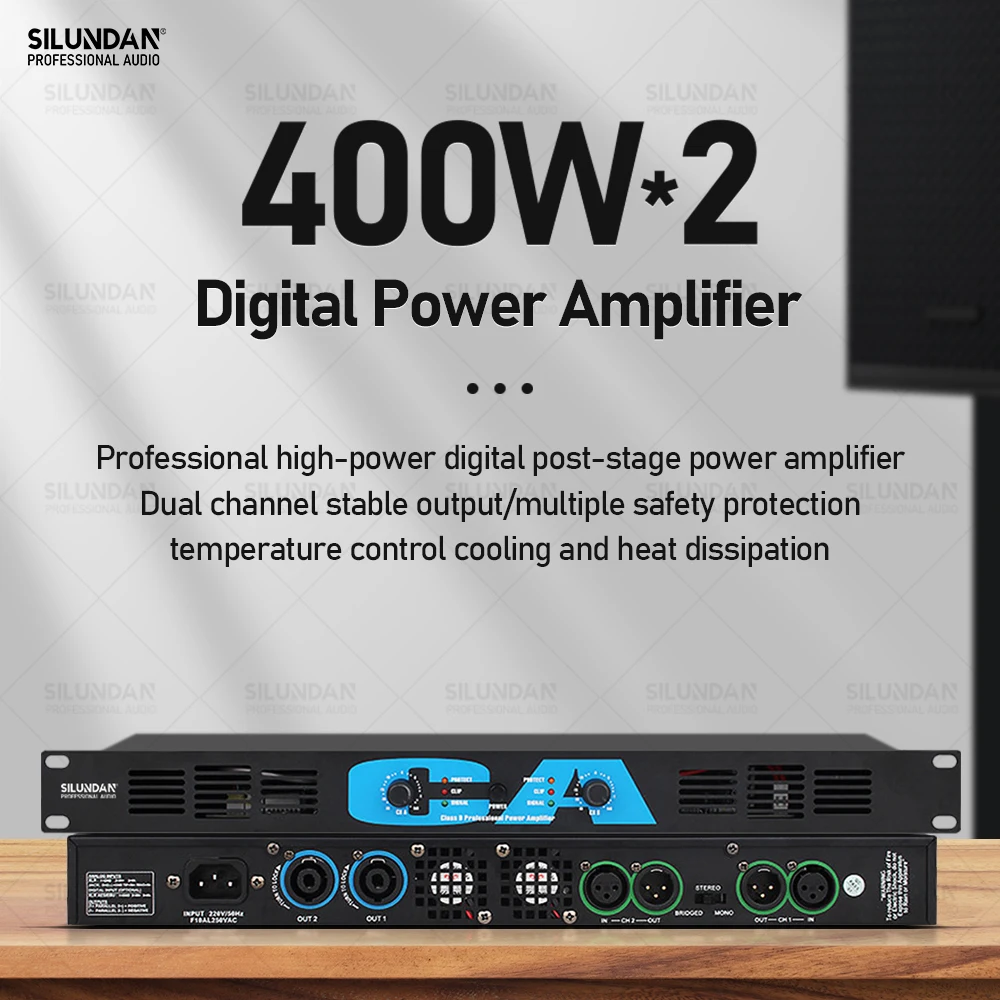 Digital 400W*2 1U Amp 2 Channels Audio Power Amplifier Theater Subwoofer DJ Hifi Stage Room Karaoke