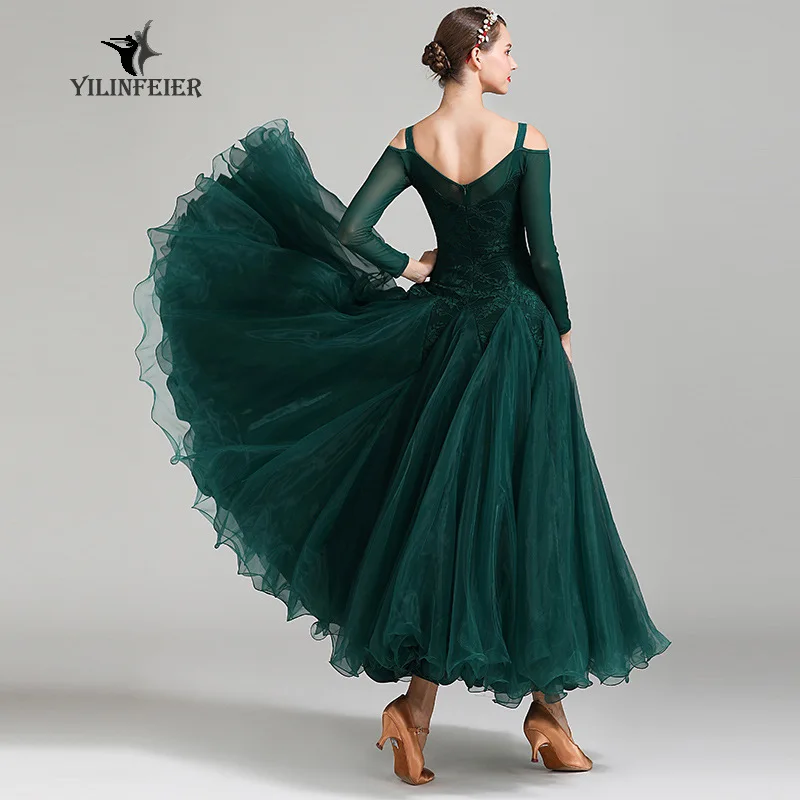 Ladies Latin Ballroom Modern Tango Waltz Dance Dress Long Standard Dress #1875 competition dresses