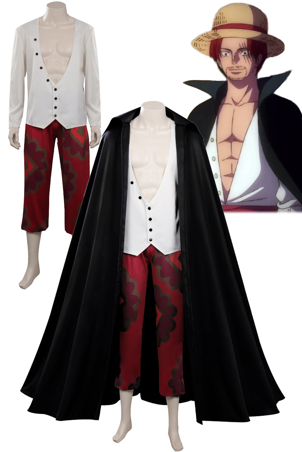 

Shanks Cosplay Fantasy Anime Film One Cosplay Piece Red Costume Outfit Adult Halloween Carnival Party Suit Roleplay For Male Men