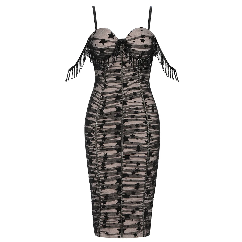 

Women's Free Style Shipping European Wear tight bandage dress folded camisole crystal tassels Sexy lady evening dress skirts
