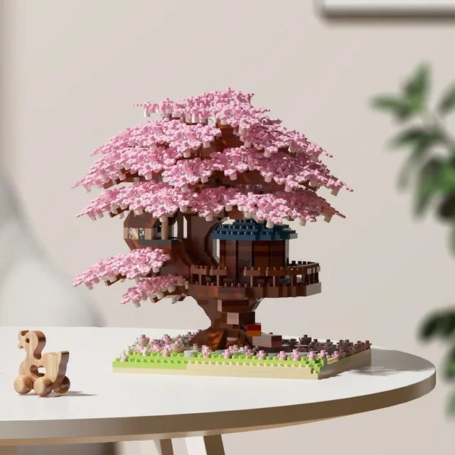 Cherry Blossom Tree House Building Microparticle Building Blocks Compatible with LEGO Girls Series High difficulty Assembly Toys 6