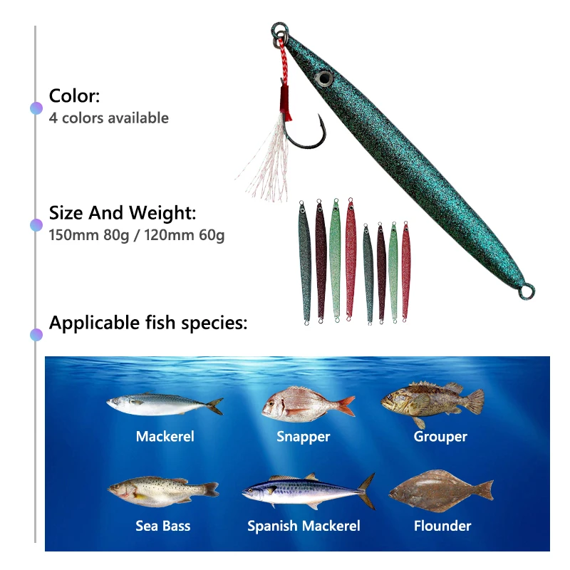 QQNAL New 80g 60g Sea Fishing Needle Jig Long Metal Rattle Lure