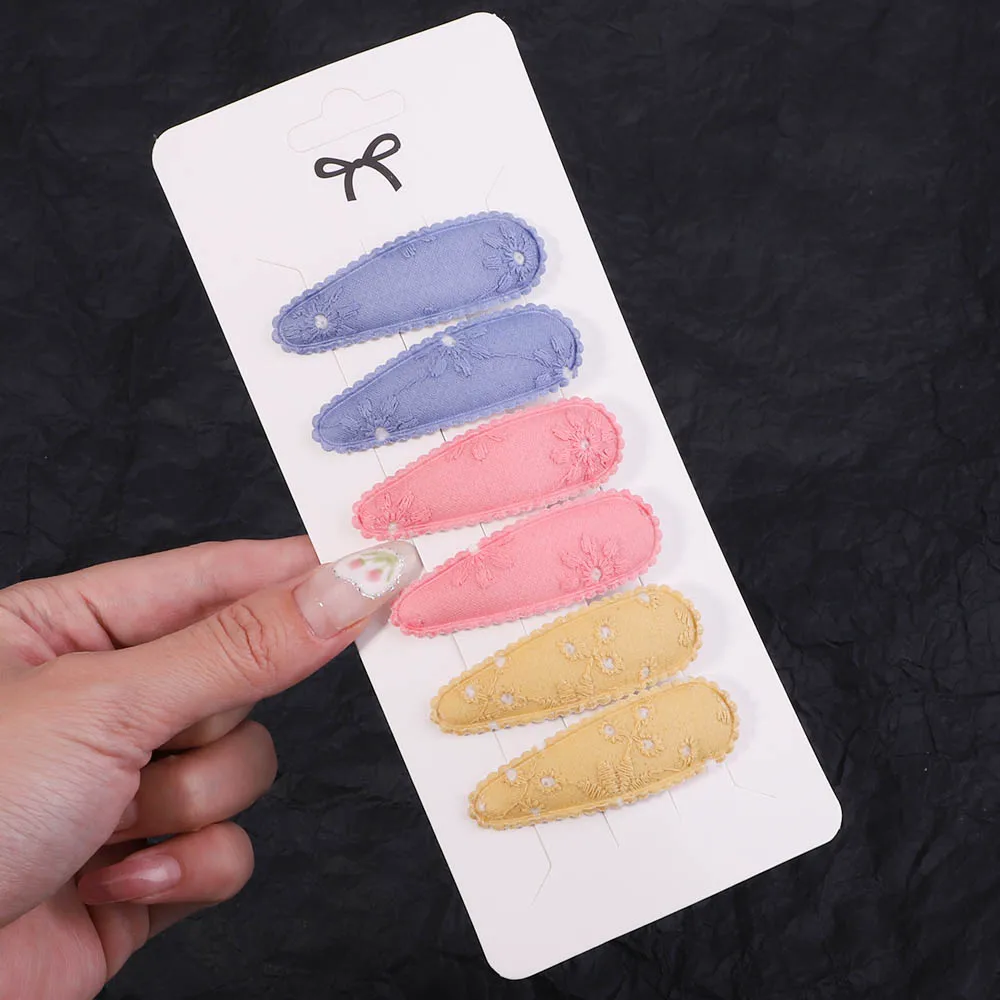6Pcs/Set Fashion Girls Hair Accessories Sweet Embroidered Print Clips for Kids Waterdrop Shape Hairpins BB Barrettes Headwear
