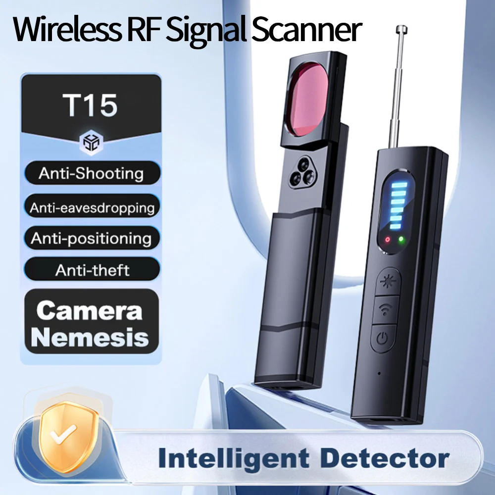 Wireless RF Signal Scanner 5 Levels Adjustable Sensitivity Bug Detectors 25H Working Time Electronic Sweeper for Office Bathroom
