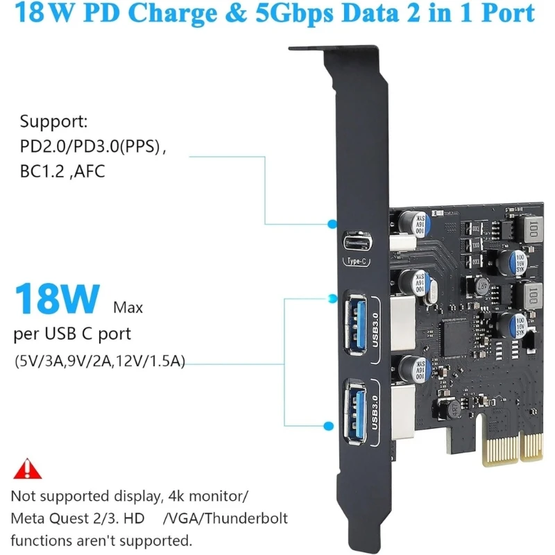 USB PCIExpress Card with 18W Power Delivery 3 port USB PCIE Fast Speed for PC Expansion Adapter Card Dropship