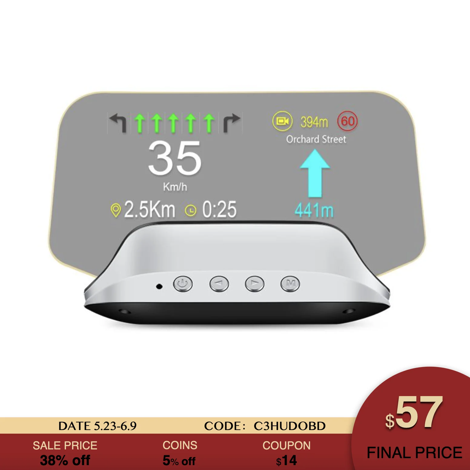 C3 자동차 헤드업 HD HUD 디스플레이, OBD 데이터, GPS 네비게이션, AI 지능형 다기능 프로젝션