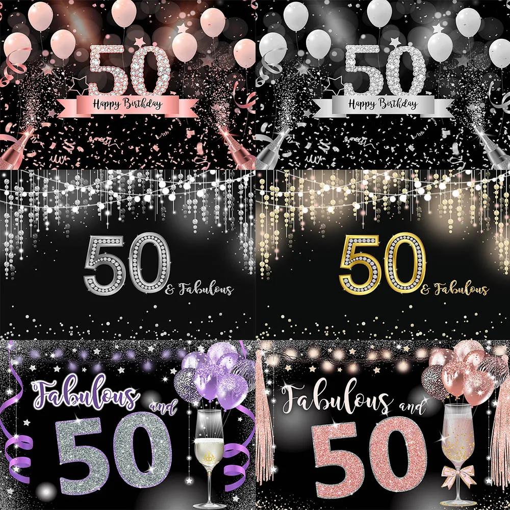 

50th Birthday Photography Background Banner Backdrop 50 Years Old Birthday Rose Gold Decorations Party Supplies for Women