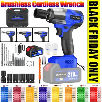 DayPlus 3 IN 1 Cordless Electric Impact Wrench Power Tool Stepless Speed Control 21V Brushless Wrench Drill Socket 3.0AH Battery