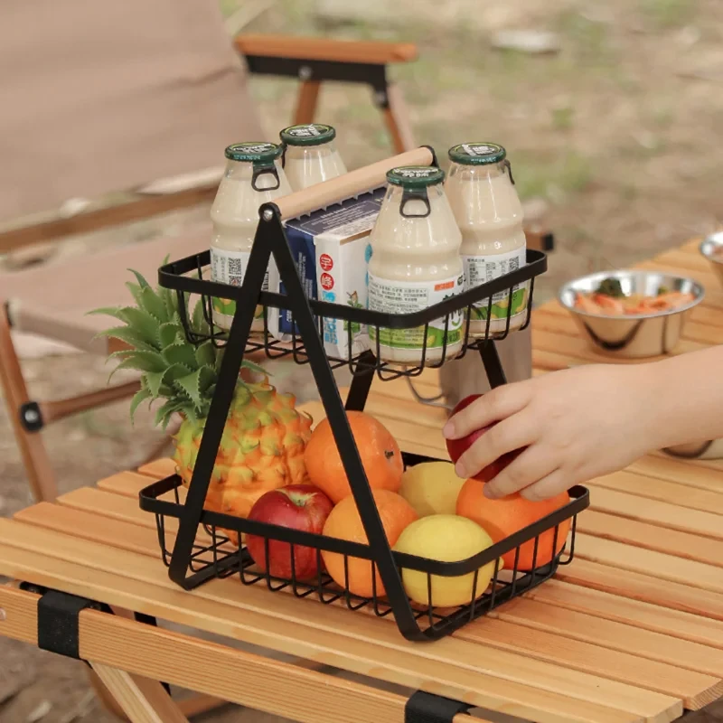 

Double layer metal fruit basket, portable kitchen storage cabinet, fruits and vegetables, household toilet shelves