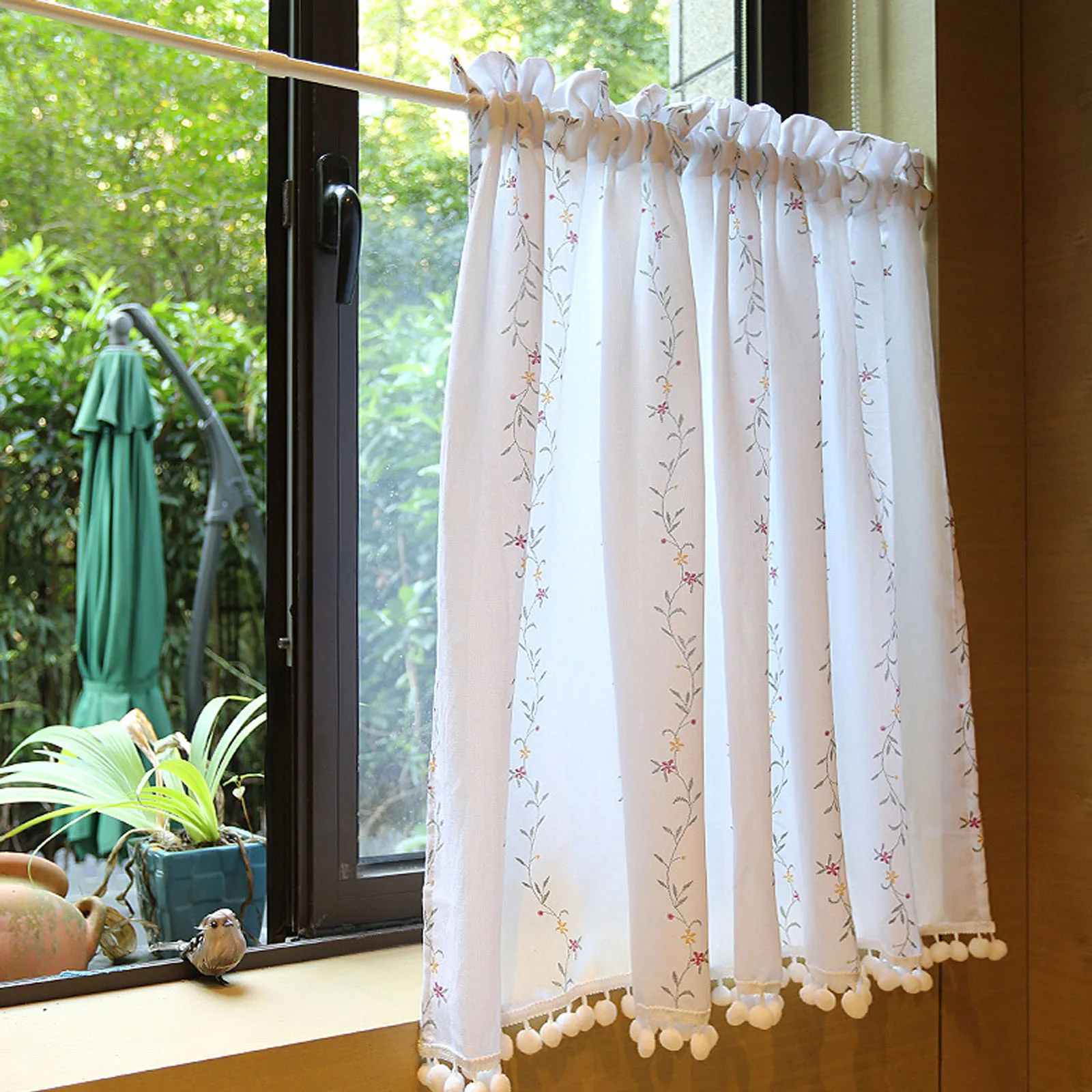 

1PCS American Style Curtains Cross Short Curtains Rural Fragmented Flower Garden Half Curtains Coffee Curtains