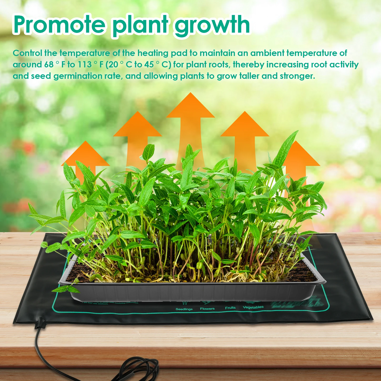 50W Seedling Heat Mat Indoor Plants Germination Waterproof Heating Pad 20℃ to 45℃ Adjustable Winter Plants Nursery Heating Mat