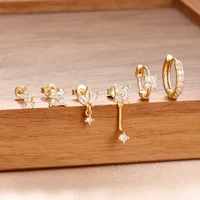 6PCS Fashion Cute Zircon Flower Ear Stud For Women Fashion 18K Gold Plated Star Ear Stud Earring Piercing Girl Set Jewelry Gift - Image 3
