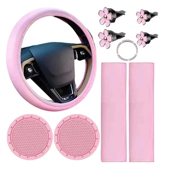 Per la maggior parte delle auto Decorazioni per auto femminili Set di accessori per auto Decorazione per interni auto Coprivolante rosa elegante