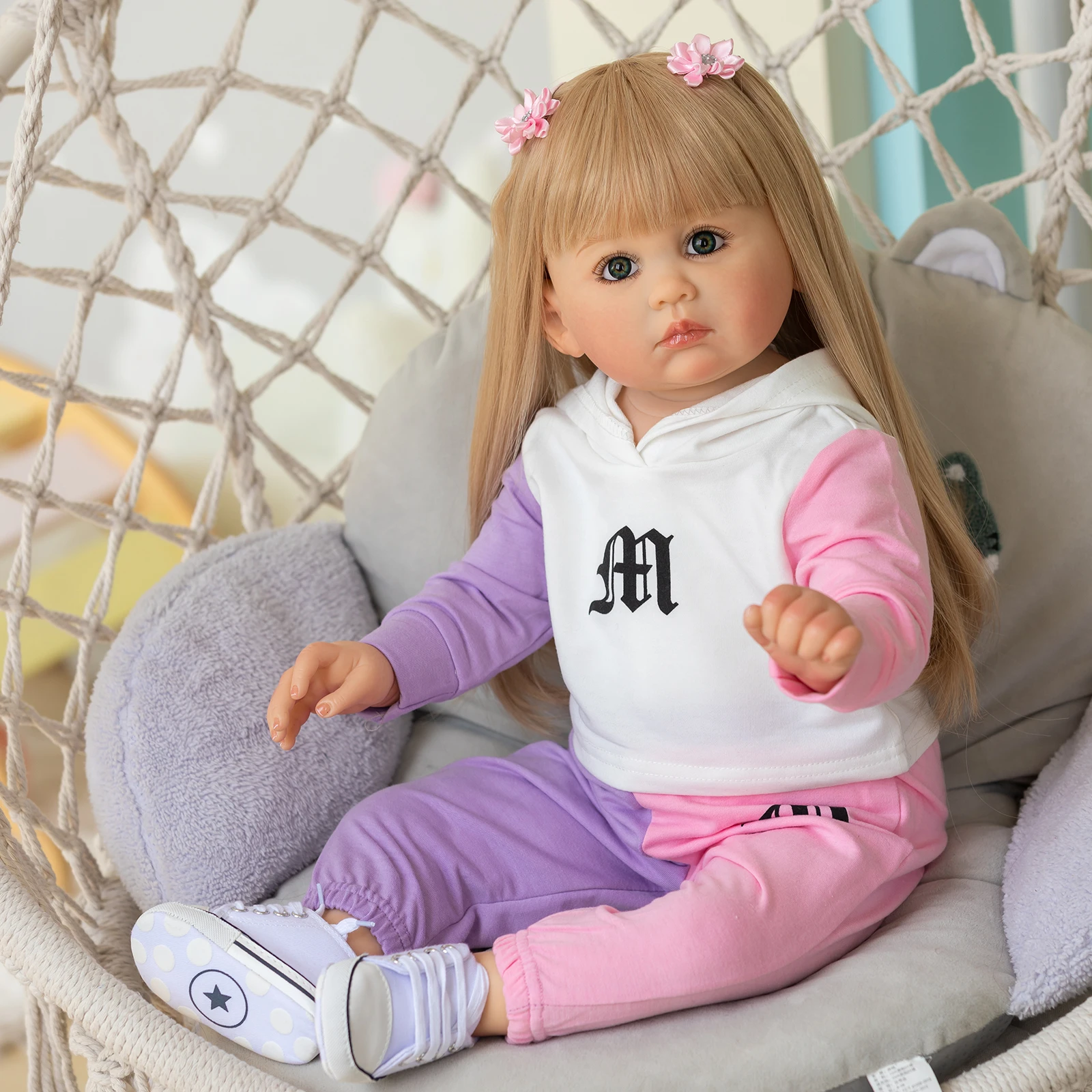 

70CM Silicone Reborn Toddler Girl Princess Julieat Doll Hand Detailed 3D Painting Visible Veins Blond Hair
