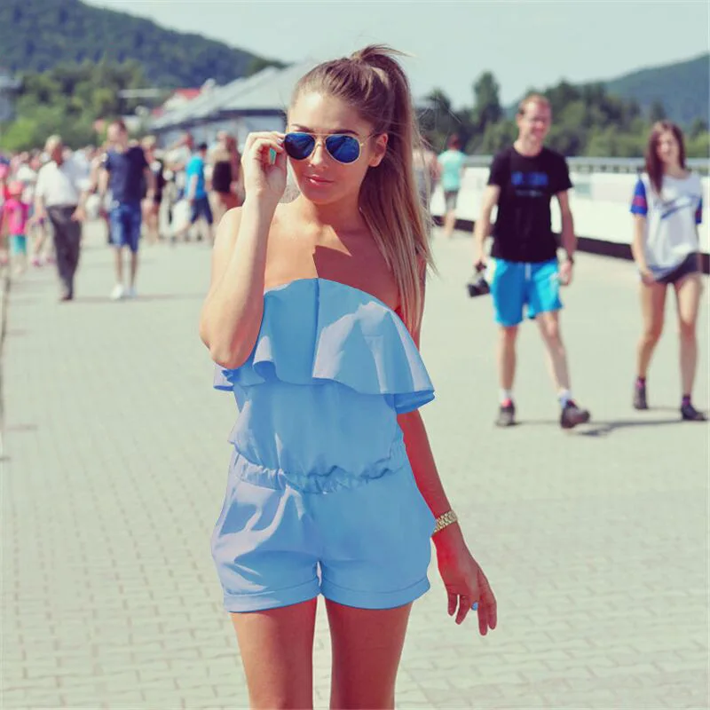 

Female Rompers Playsuits Summer Casual Sexy Hot Girl Strapless Jumpsuit, Sleeveless Women's Top for Outer Wear