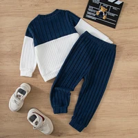 2025 garçons automne hiver à manches longues pull costumes couleur unie bloc pantalon ensemble enfants tenue décontracté confortable vêtements 2