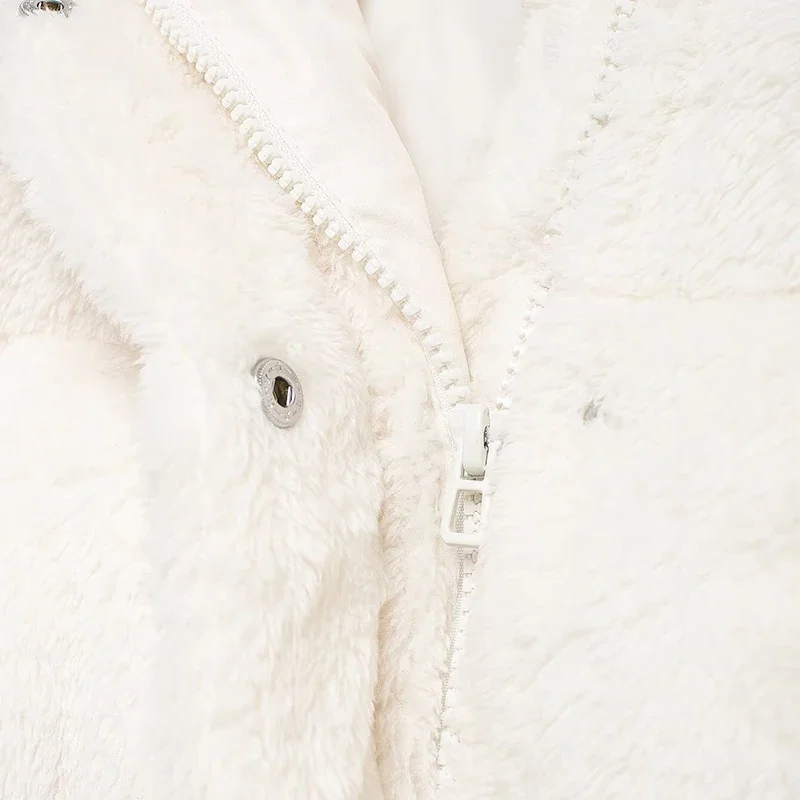 Abrigo de lana de cordero con cremallera para mujer, abrigo grueso y cálido de felpa, de manga larga, con cuello alto, holgado, informal, de forro polar, para invierno