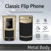 Luxury Metal Flip Phone for Men Dual SIM Business Phone Big Button Dual Screen Magic Voice Blacklist Senior Classic Mobile