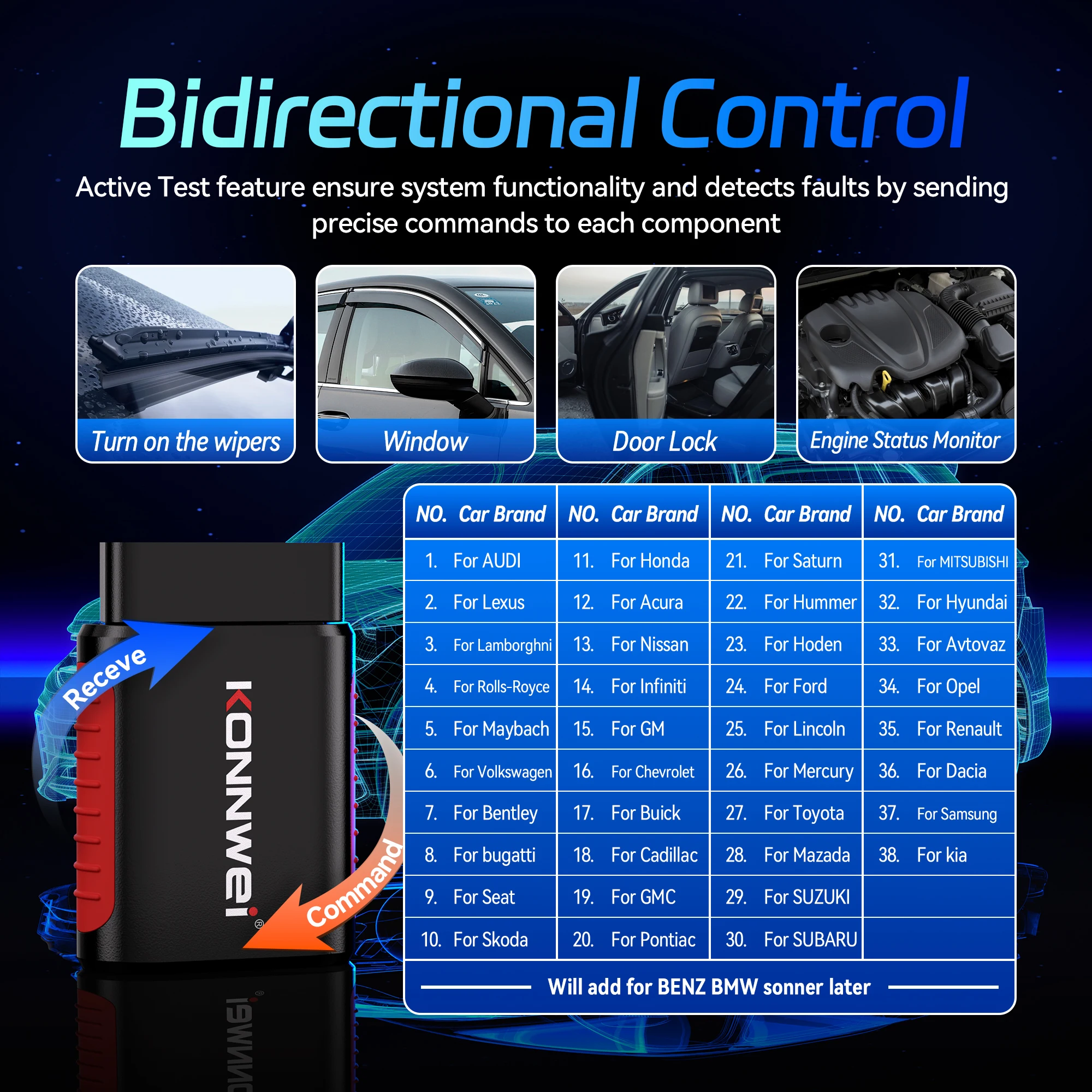 KONNWEI All System Diagnostic Scanner KDIAG, OBD2 Bluetooth Car Tool with Read Erase Codes EPB DPF Oil Reset SRS SAS TPMS Sensor Functions 2026 - Image 3