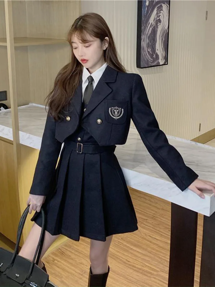

CON College Style Suit Short Jacket Shirt Suspenders Lolita Dress Fashion Sweet College JK Dress Suit