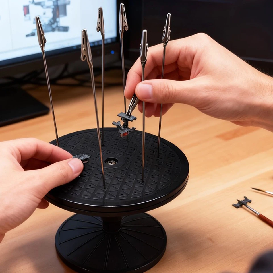 Modellmalerei-Plattenspielerständer mit drehbarer/fester Basis und Krokodilklemmen, für Autoschale/Gunpla/Abbildung, Spritzlackierung, Trocknen MG06 – Detail 3
