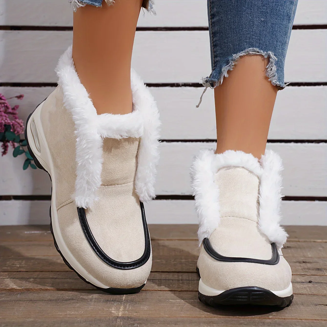 

Женские короткие ботинки на массивном каблуке, повседневные ботинки без шнуровки с плюшевой подкладкой, удобные зимние ботинки