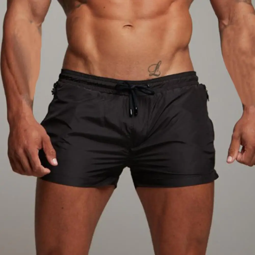 Description Picture 6 of itemMen Summer Casual Shorts Elastic Drawstring Waist Zipper Pockets Shorts Solid Color Quick Drying Running Shorts Streetwear