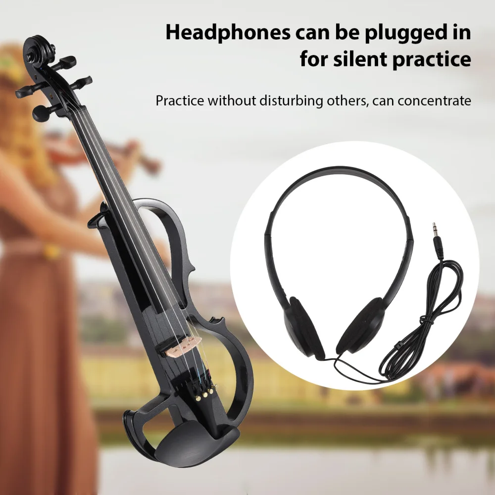 Full Size 4/4 Violin Set with Hard Case Headphones Connecting Cables for Beginner Violin Accessories